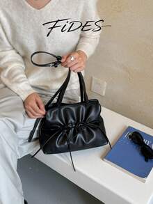 1PC Fashion Minimalist Double Bow Pleated Small Crossbody Bag, Soft Glossy PU Leather With Gentle Pleats, Double-Sided Tie Bows For A Youthful Look, Adjustable Spaghetti Strap, Shoulder And Crossbody Dual Use, Versatile Women's Bag For Daily Commute And Dating - Multicolor - View 11
