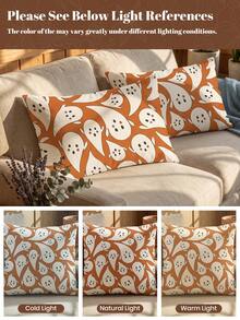 1/2pcs Halloween Ghost Print Pillowcases (No Filling), Cushion Covers, Throw Pillow Covers, Single-Sided Printed, Breathable, Anti-Pilling, Cozy, Machine Washable, Halloween Deorations, Room Decor, Sofa Decor, Autumn Home Decor, Halloween Gift - Multicolor - View 8