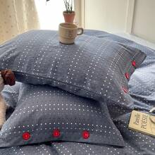 3/4-teiliges Bettbezug-Set aus garngefärbtem Stoff, heller Kontrastfarben-Stil, Knopfdekor, weich & bequem Schlafzimmer-Bettwäsche, atmungsaktive weiche Ganzjahres-Bettwäsche, enthält 1 Bettbezug, 1 Bettlaken, 1 oder 2 Kissenbezüge, ohne Füllung, geeignet für Schlafzimmer, Wohnung, Heimgebrauch, mehrere Größenoptionen - marineblau - Übersicht 2