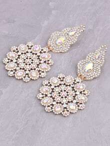 ACEHLN 1 Pair Colorful Rhinestone Zinc Alloy Geometric Shape Large Pendant Luxury Earrings For Women, Suitable For Evening Party And Wedding - Style 1 - View 7