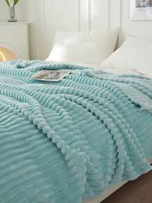 1pc Soft & Cozy Striped Fleece Blanket, Light Blue, Skin-Friendly, Suitable For Bedroom & Guest Room, Machine Washable, All Season - Baby Blue - View 7