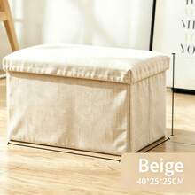 1pc Multifunctional Linen Folding Storage Ottoman, Sofa Stool Storage Box Organizer Shoe Bench, Suitable For Adults, Flexible Home Use - Beige - View 10
