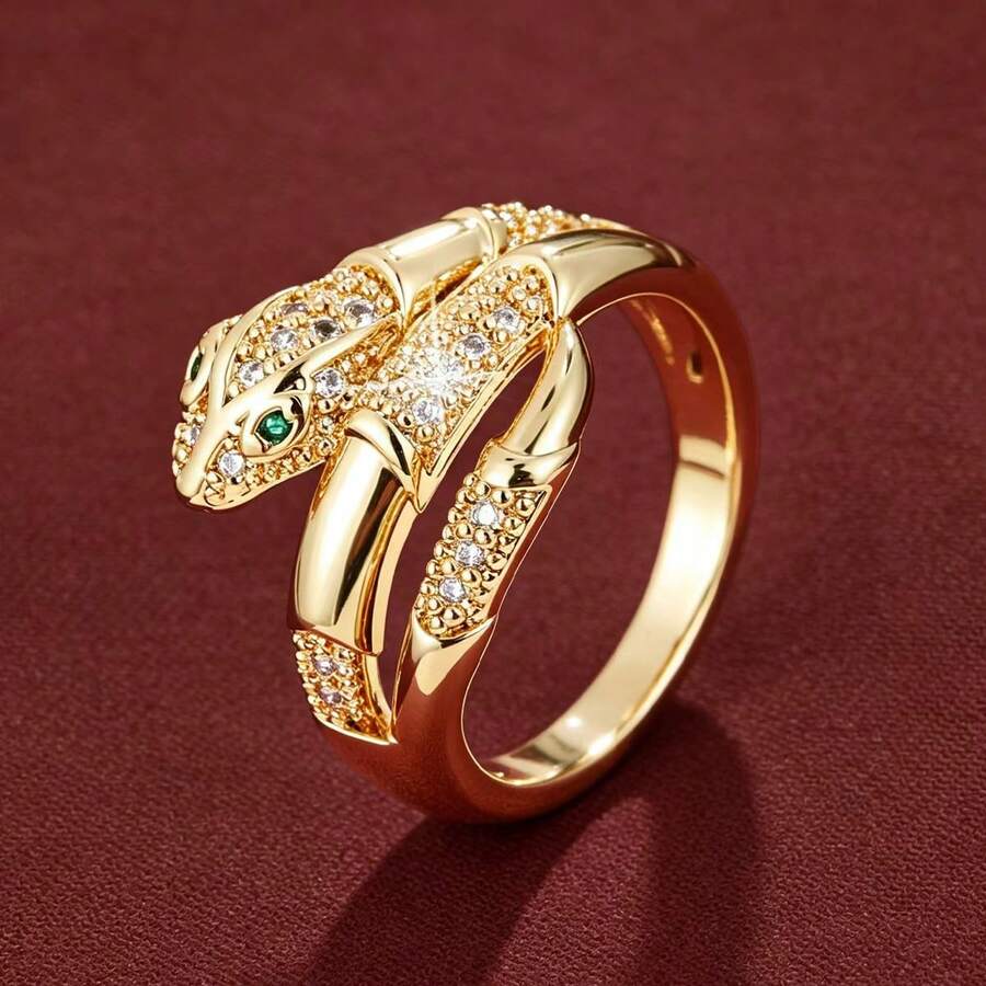 1pc Creative Snake Design Synthetic Zirconia Embellished Fashion Ring For Women - Multicolor - View 1