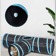 1 Peça Túnel de Gato Premium de 4 Vias, Design Extra Longo, Brinquedo Dobrável Grande. Túnel Espaçoso para Animais de Estimação, Adequado para Coelhos, Gatinhos e Gatos Adultos. - Multicolorido - Visão 1