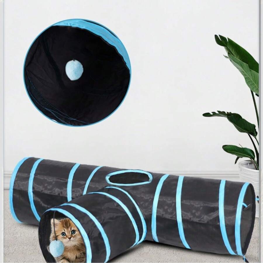 1 Peça Túnel de Gato Premium de 4 Vias, Design Extra Longo, Brinquedo Dobrável Grande. Túnel Espaçoso para Animais de Estimação, Adequado para Coelhos, Gatinhos e Gatos Adultos. - Multicolorido - Visão 1