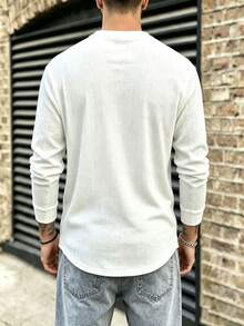 Men's American Textured Long Sleeve T-Shirt 2026 Spring/Autumn New Solid Color Casual Couple Versatile Loose Elastic V-Neck Undershirt Top - White - View 2