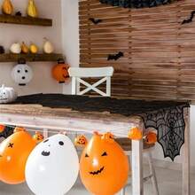 1pc Halloween Asymmetrical Spider Web Table Runner, Hollow Lace Black Vintage, Suitable For Party Atmosphere Decoration And Home Decor, Party Dining Table Decoration, Kitchen, Fireplace Mantel, Bedroom Decoration Table Runner - Spider Web Table Runner - View 4