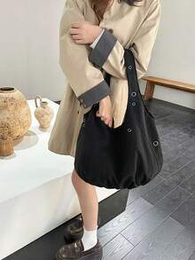 Fashionable Slouchy Lightweight Large Capacity Tote Bag Niche Design Versatile Outing Commute Shoulder Handbag - Black - View 3