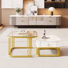 Coffee Table Set: Glossy White Tabletop With Glass Top - 2 Piece Set - 白色 - 查看 11