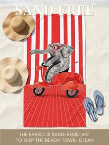 1pc Fun Pattern Beach Towel, Striped Elephant Lightweight Bath Towel, Suitable For Beach Bathing, Pool Party, Personalized Beach Gift, Summer Beach Gathering, Creating Summer Atmosphere, Beach Art Decor, Vacation Gift, Travel, Camping, Backpacking And Holiday Use. - Multicolor - View 8