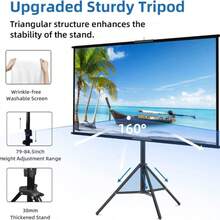 Tripod Projector Screen With Stand 60" , 72" 4:3 , 16:9 4K HD Projection Screen Stand Wrinkle-Free Height Adjustable Portable Screen For Projector Indoor Outdoor For Movie, Home Cinema, Gaming - View 3