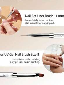 1pc Rhinestone Handle Professional Hard Gel Nail Brush, Dual-Ended Builder Gel Brush, French Line Brush, Suitable For Acrylic Nails - Multicolor - View 4