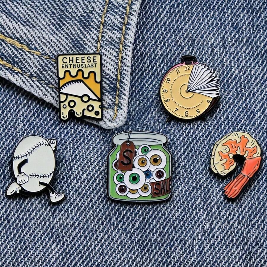 1/5 Vintage Cartoon Creative Fun Series Brooch Niche Design Alloy Badge Pin Accessory For Denim Jacket Backpack - Multicolor - View 1
