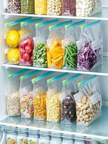 60pcs Reusable Sealed Food Storage Bags (10 Large + 30 Medium + 20 Small), Thickened Freezer Bags, Microwave , For Food Preservation And Organization, Transparent PE Zipper Bags, Suitable For Kitchen Food Sorting And Snack Storage - Multicolor - View 2