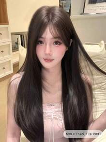 alicegarden 26 Inch Long Synthetic Wig, Natural Straight Style, Stunning Chocolate Brown, With Bangs, Suitable For Women's Daily, Party, Cosplay Use, Natural And Durable, Wig Gift, Halloween - Chocolate Brown - View 2