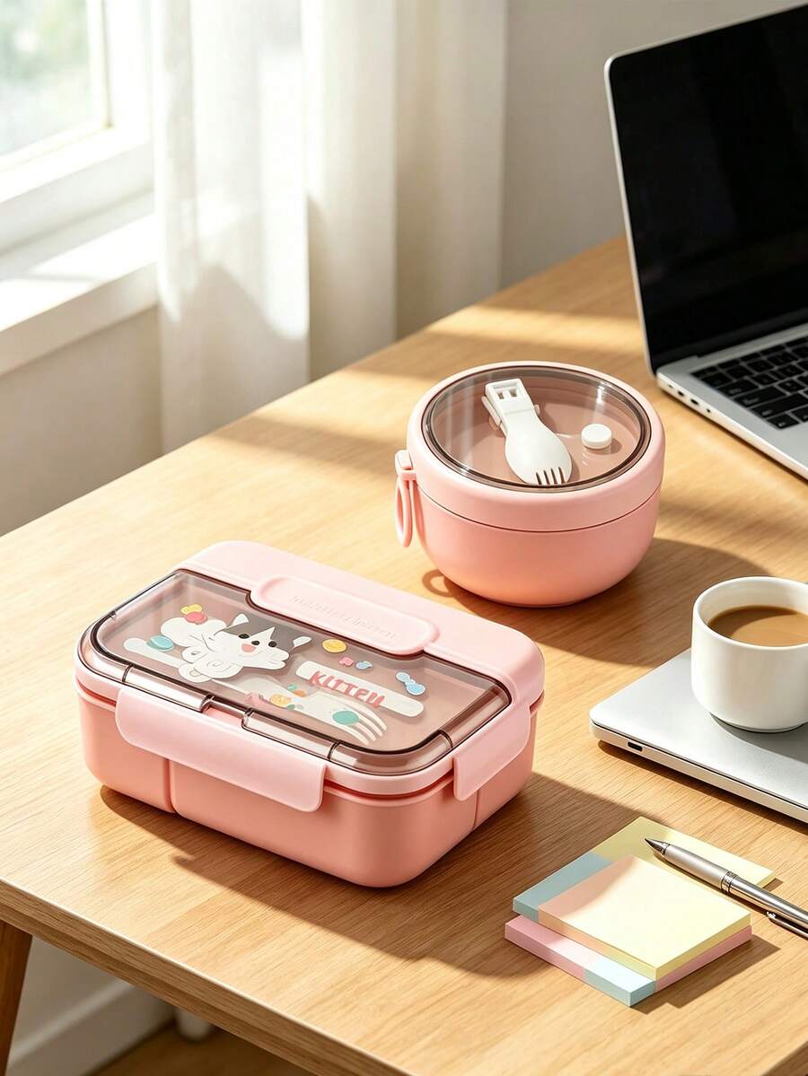 SEAL LOCK Cartoon Lunch Box, Student Campus Large Capacity Meal Box, Compartment Breakfast Bento Box, Fruit Fresh-Keeping Box, Office Worker Weight Loss Meal Box, Suitable For Company, School, Outdoor Picnic And Camping Food Storage