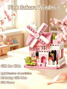 Windmill House Miniature Building Blocks, Cute Mini House Desktop Decoration DIY Toy Gift, Children's Multi-Piece Party Favor Bag, Desktop Decor, DIY Handmade, Home Decor, Office Supplies, Store Display, Art Collection, Gift Exchange - Multicolor - View 7