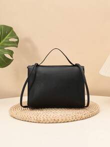 Solid Color Casual Pearl Pendant Small Square Handbag Crossbody Bag - Black - View 3