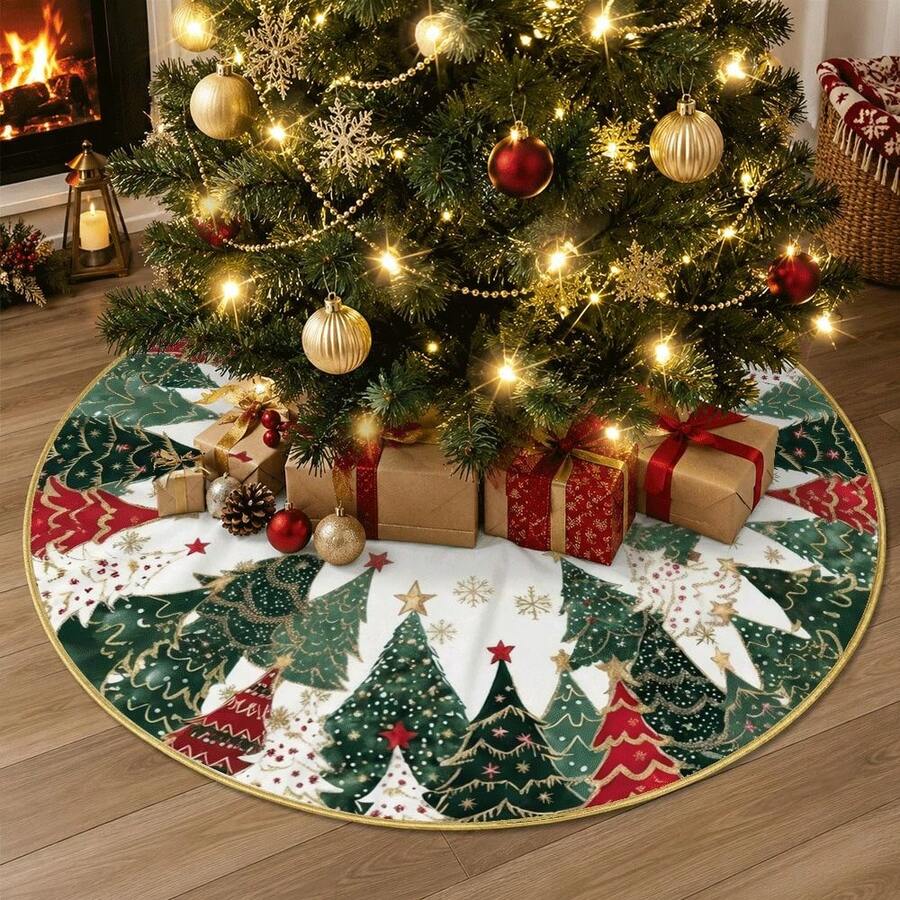 1pc 60CM 90CM 120CM 150CM 180CM Multi-Size Round Christmas Tree Skirt, Tree Top Star Print Pattern, Suitable For Family Gatherings, Outdoor, Yard Christmas Decoration, Christmas Tree Not Included, Only Tree Skirt - 1PC - View 1