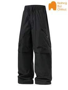 NBCT Women's Outdoor Long Pants With Drawstring Elastic Waist, 3D Cargo Pockets, Commuting, Camping, Hiking, Mountaineering, Parachute Pants - Black - View 3