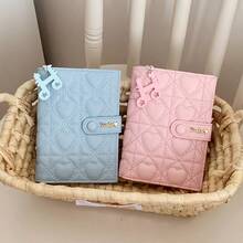 Quilted Heart-Shaped Passport Wallet With Musical Note Charm, Multi-Card Slots Travel Bag For Women - Multicolor - View 2