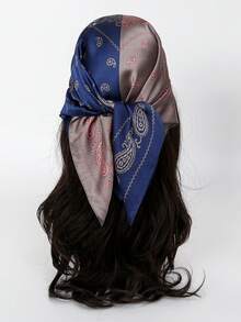 1pc Bohemian Paisley Pattern Silk Square Scarf, Size 27.5" X 27.5", Fashion Design, Suitable For Daily Wear - S15308 - Navy Blue - View 1