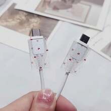 3件組 水墨櫻花蝴蝶結圖案透明充電器保護殼，附線材保護套與充電頭組，適用 20W/18W 充電器 - 彩色 - 查看 2