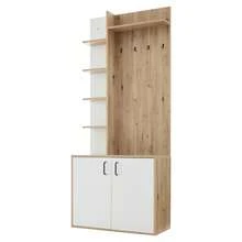 Hall Tree With Shoe Storage, Plant Stand Natural Wood + White 75x33x180 Cm - Natural - 查看 2