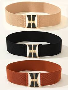 3pcs Women's Fashion Elegant Minimalist Elastic Waist Belt, Dress Trench Coat Matching Waistband, Elastic Band With Buckle - Multicolor - View 10