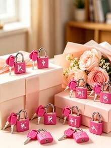 Vigour Summer Rose Red Portable Small Plastic Luggage Padlock With Pink Heart Letter Print, Includes 2 Keys, Mini Metal Key Lock For Bags, Backpacks, Gym Lockers, Classroom Games, Suitcases And Travel Bags, Back To School Or Graduation Gift - Multicolor - View 8