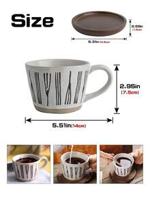 1pc Handmade Coarse Ceramic Coffee Cup Set, Ceramic Cup + Wooden Coaster, Suitable For Home, Office, Cafe Use, Great Gift Choice - Multicolor - View 14