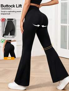 Women's High Waist Flare Yoga Pants Wide Leg Yoga Pants Loose Casual Sports Leggings For Fitness - Black - View 3