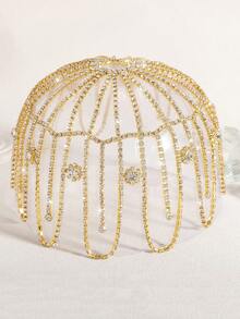 Bohemian Fashion Multi-Layer Tassel Rhinestone Hollow Head Chain, Glamorous Banquet Ball Women's Shiny Jewelry Accessory - Gold - View 5