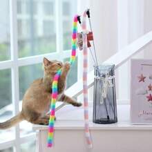 1个彩色毛绒毛毛虫猫玩具 - 有趣的互动逗猫棒，耐刮耐用，无需电池 - 粉色 - 查看 3