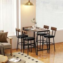 5-Piece Bar Table Set With 4 Chairs, Industrial Design, For Kitchen, Dining Room, Wood, Steel, Brown - 棕色 - 查看 7
