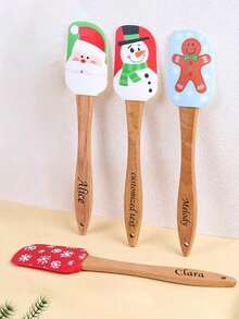 Custom Text Logo Silicone Scraper With Wooden Handle, Cream Spatula, Christmas Scraper, Butter Stirring Knife, Baking Scraper, Christmas Series Silicone Scraper, Kitchen Baking Cream Spatula, Dessert Cake Scraper, Baking Tools - Multicolor - View 7