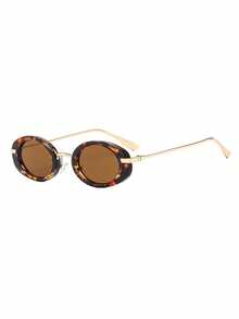 1 Pair Men's Leopard Print Oval Retro Small Frame Metal Temple Street Style Vacation Fashion Glasses - Multicolor - View 2
