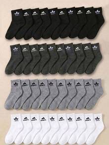5/10/20 Pairs Random Solid Sports Crew Socks Back To School Black White Grey Breathable Athletic Socks For Boys Girls Daily Wear Running Training - Multicolor - View 1