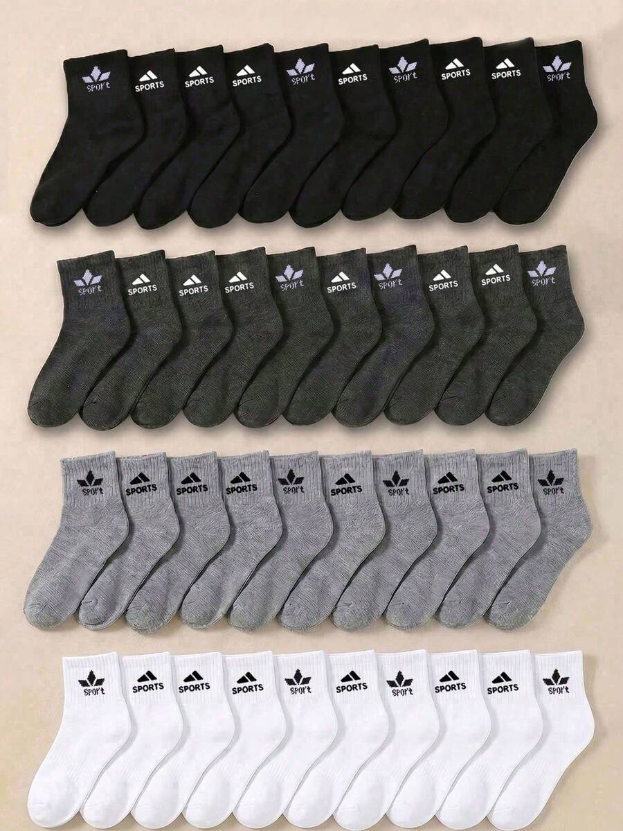 5/10/20 Pairs Random Solid Sports Crew Socks Back To School Black White Grey Breathable Athletic Socks For Boys Girls Daily Wear Running Training - Multicolor - View 1