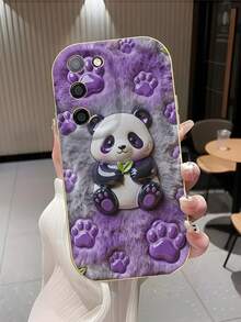 1pc Creamy Big Wave Ins Cute Panda Bamboo Pattern Phone Case, Milky White Wave Pattern Full Coverage Lens Soft Shell Compatible With Samsung, Series Phones - White - View 5