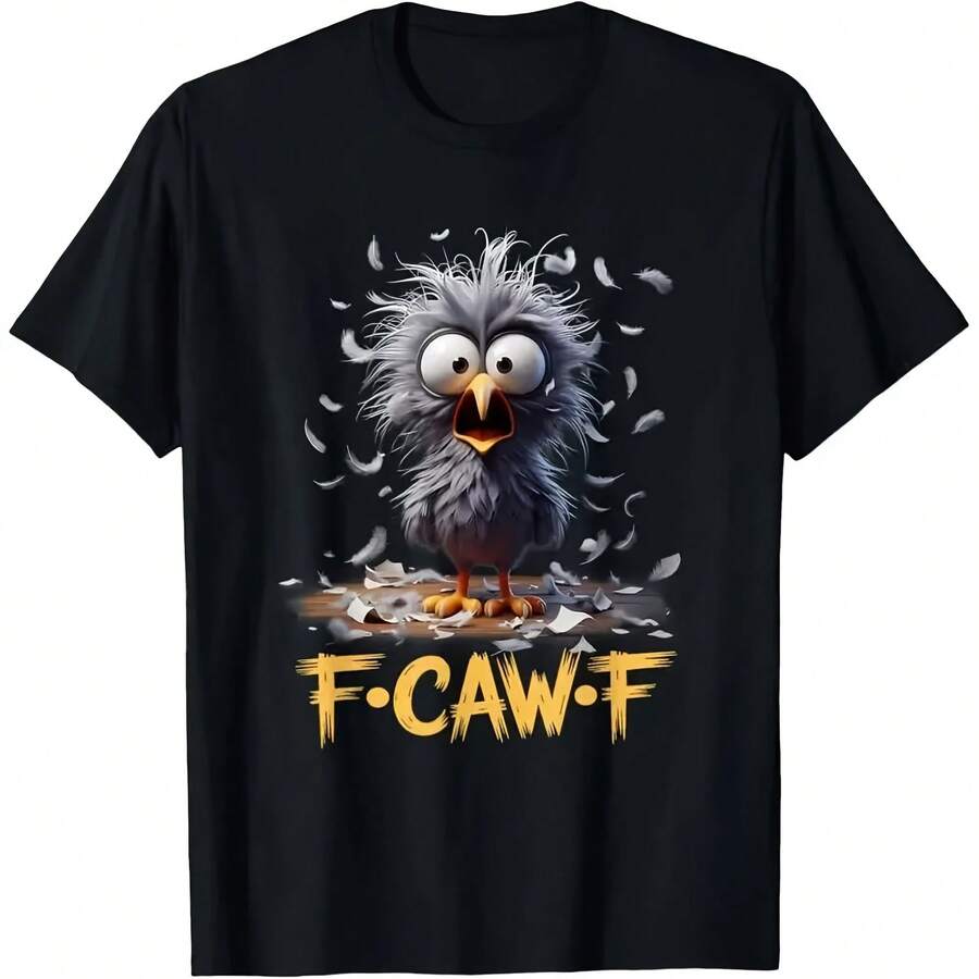 Black T-Shirt With F Caw F Bird Graphic Print For Casual Wear And Fun Outfits - 款式 - 查看 1