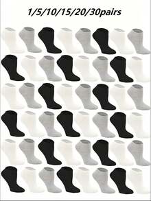 1/5/10/15/20/30Short Men's Socks Black And White Sports Simple Solid Color Low Cut Versatile Classic Socks Sweat Absorbing Breathable Low Vamp - Multicolor - View 14