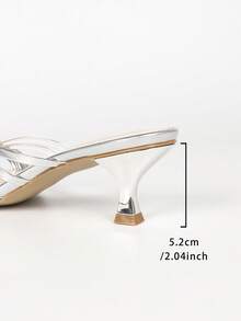 Silver Multi‑Strap Clear PVC Heeled Mules, Square Open Toe 2.04 Inch Mid Heel Slip‑On Sandals, Summer Evening Party Women Shoes - Silver - View 7