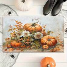 1pc Autumn Series Floral & Pumpkin Pattern Printed Faux Cashmere Surface TPR Bottom Doormat, Bathroom Mat, Kitchen Mat, Laundry Room Mat, Holiday Atmosphere Decor, Home Decor, Party Decor, Wedding Decor, Dining & Kitchen Decor - Multicolor - View 4