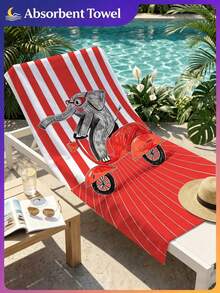 1pc Fun Pattern Beach Towel, Striped Elephant Lightweight Bath Towel, Suitable For Beach Bathing, Pool Party, Personalized Beach Gift, Summer Beach Gathering, Creating Summer Atmosphere, Beach Art Decor, Vacation Gift, Travel, Camping, Backpacking And Holiday Use. - Multicolor - View 9