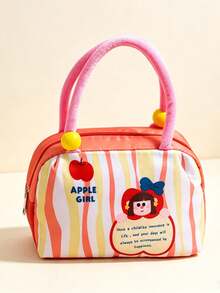 5/1pc Boxy Lunch Tote Handbag, Plush Handle With Color Bead, Bright Striped Pattern Zipper Multicolor Patchwork Bento Storage Bag For Back‑To‑School Office Picnic Travel Office Meal Carrying, Outdoor Picnic And Short Trip Travel - Multiple Colors and Styles - View 15