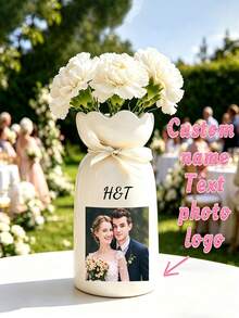 1 Set Personalized Name Photo Vase With Ribbon, Suitable For Dried Flowers Or Fresh Flowers, Perfect For Bedroom Vanity, Dining Table Decor, Study Bookshelf, Office Accent, Customized Birthday Gift For Women - Multicolor - View 5