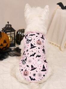 1pc Halloween Pink Magic Academy Pattern Pet Vest, Casual Fashion Breathable Physical Anti-Shedding Small Pet Vest Suitable For Cats And Dogs Indoor And Outdoor - Baby Pink - View 2