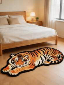 1pc Brown Tiger Shaped Faux Cashmere Rug, Thickened Carpet, Thick Carpet, Furry Carpet, Autumn/Winter Carpet, Thickened Carpet, Decorative Carpet, Bedroom Decor, Small Rug, Carpet, Home Decor, Living Room Carpet - Multicolor - View 1