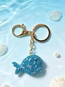 Full Rhinestone Blue Dolphin Keychain, Cute Crystal Fish Bag Charm, Car Key Pendant Accessories For Women - Blue - View 8